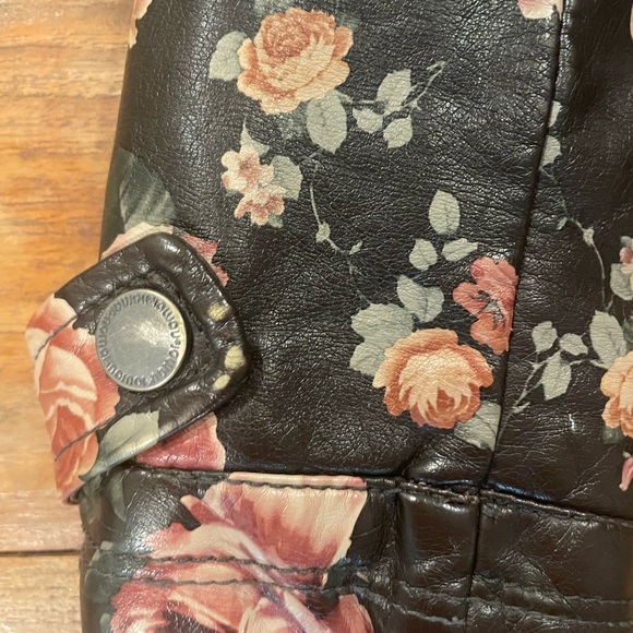 Women’s JouJou Brown Leather Jacket with Floral Print Size Medium - Picture 7 of 9